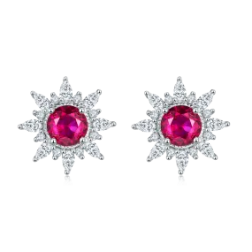 0.5 Carat Round Lab-Created Ruby Sun Stud Earrings in S925 Silver-Plated Platinum