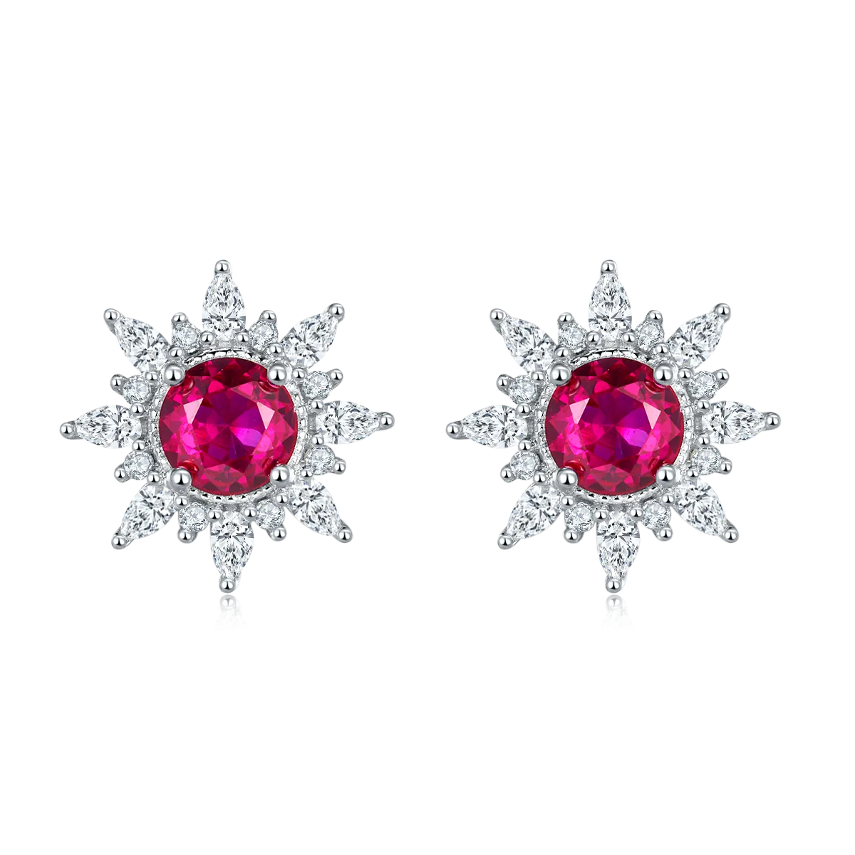 0.5 Carat Round Lab-Created Ruby Sun Stud Earrings in S925 Silver-Plated Platinum