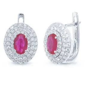 0.70ct Diamond & 0.89ct Ruby 14k White Gold Earring