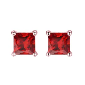 10k Rose Gold Plated 3 Ct Princess Cut Created Ruby Stud Earrings