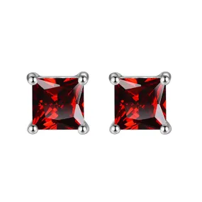 10k White Gold Plated 4 Ct Princes Cut Created Ruby Sapphire Stud Earrings