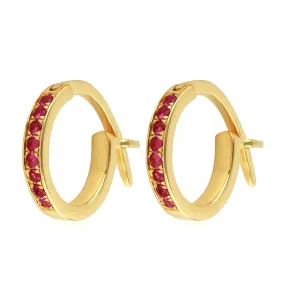 10k Yellow Gold Bezel Set Ruby July Birthstone Huggies Handmade Jewelry