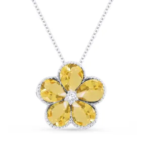 1.17ct Citrine 16"Pendant Necklace in 14K White Gold