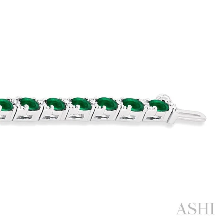 1/3 ctw Oval Cut 4X3 MM Emerald and Round Cut Diamond Precious Bracelet in 14K White Gold