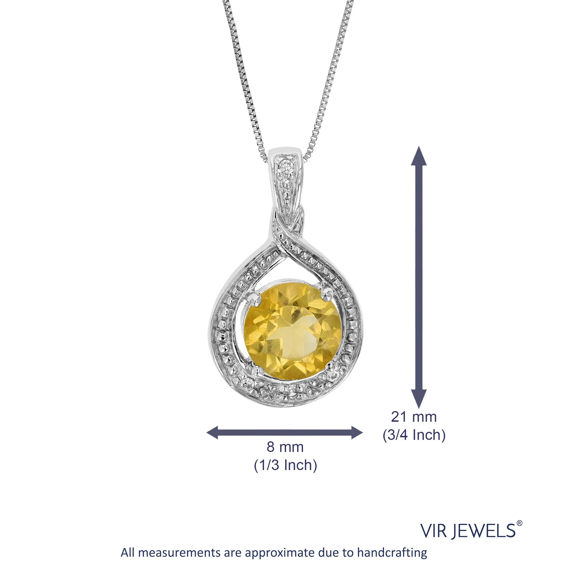 1.30 cttw Pendant Necklace, Citrine Pendant Necklace for Women in .925 Sterling Silver with Rhodium, 18 Inch Chain, Prong Setting