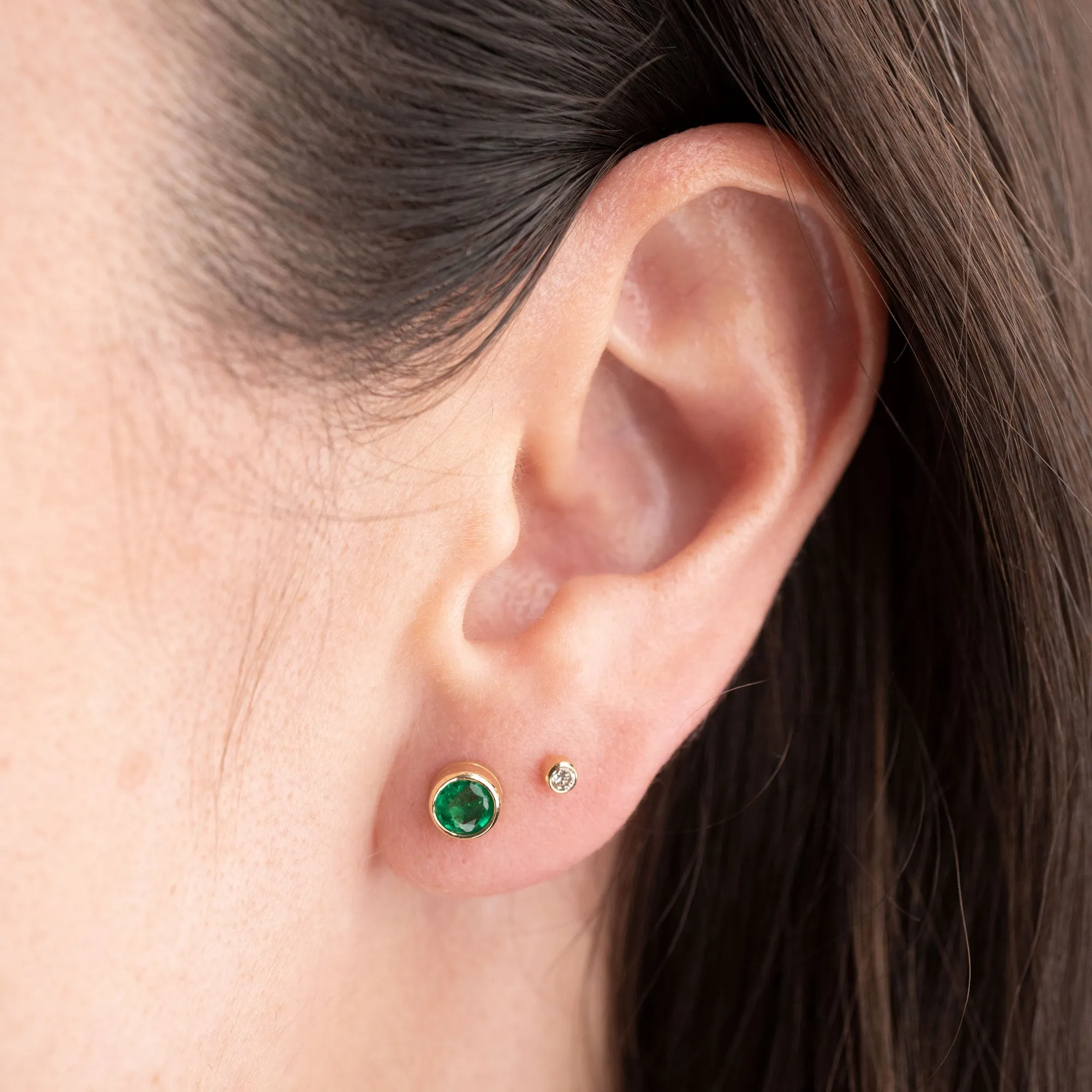 14k Emerald Bezel Studs