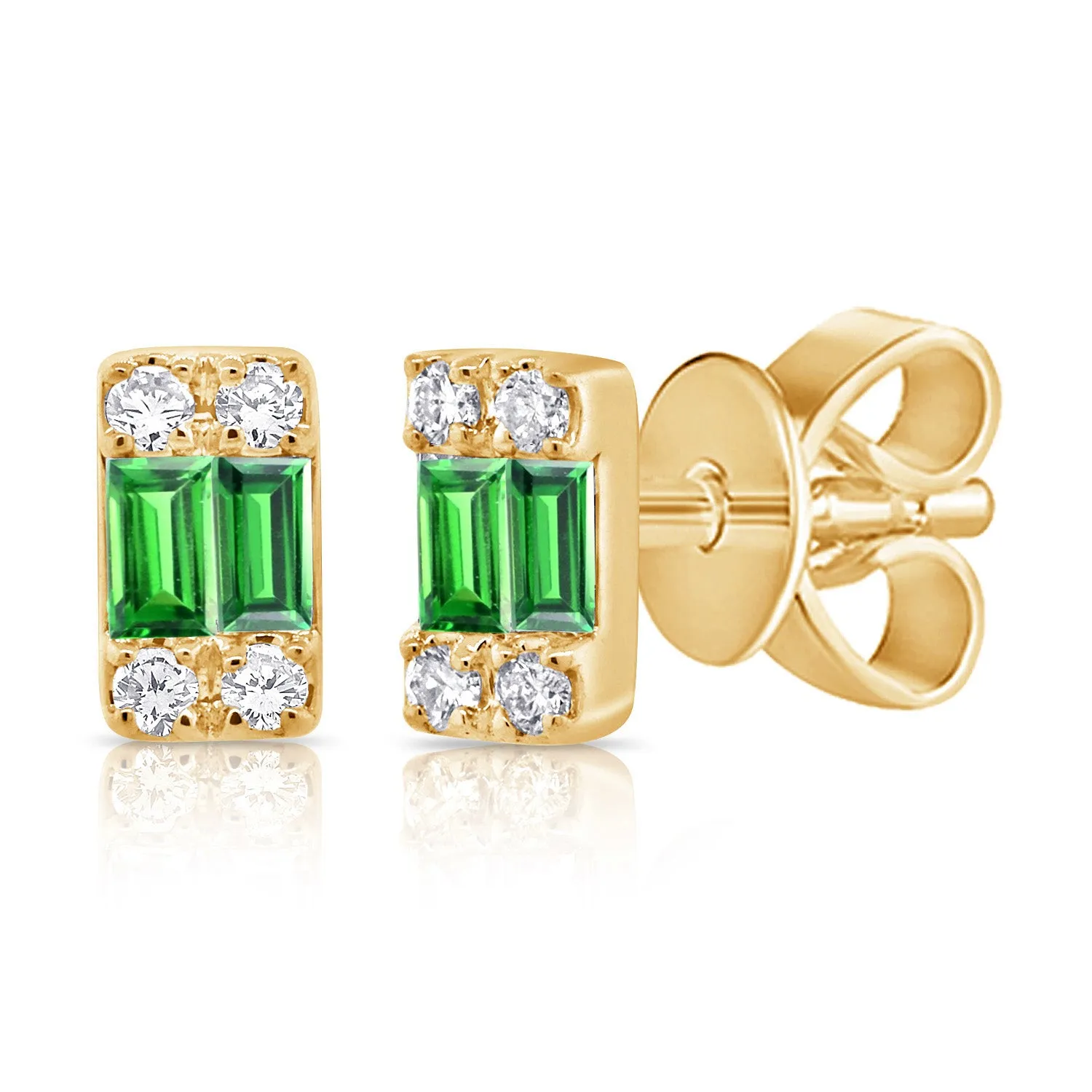 14k Gold Diamond & Tsavorite Stud Earrings