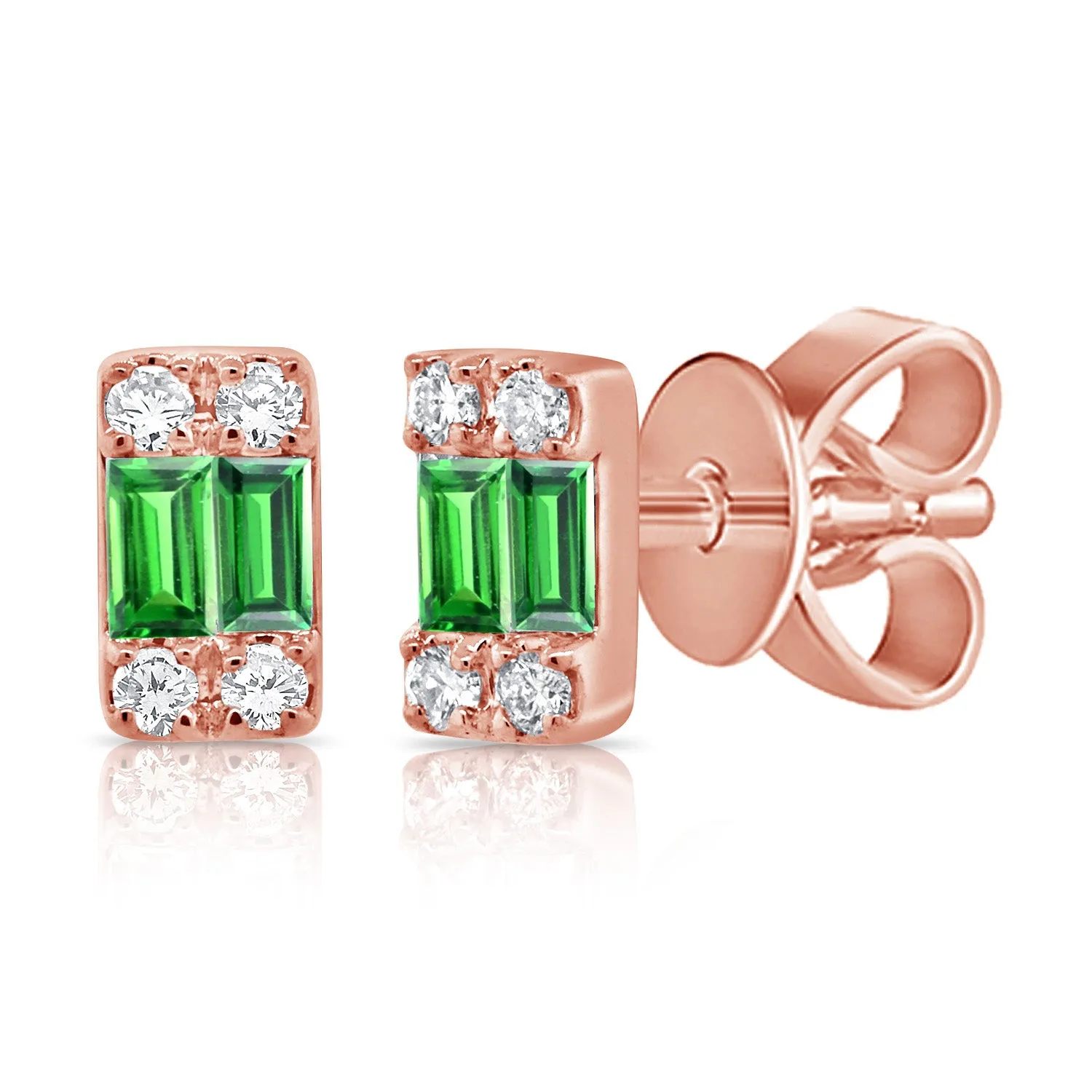 14k Gold Diamond & Tsavorite Stud Earrings