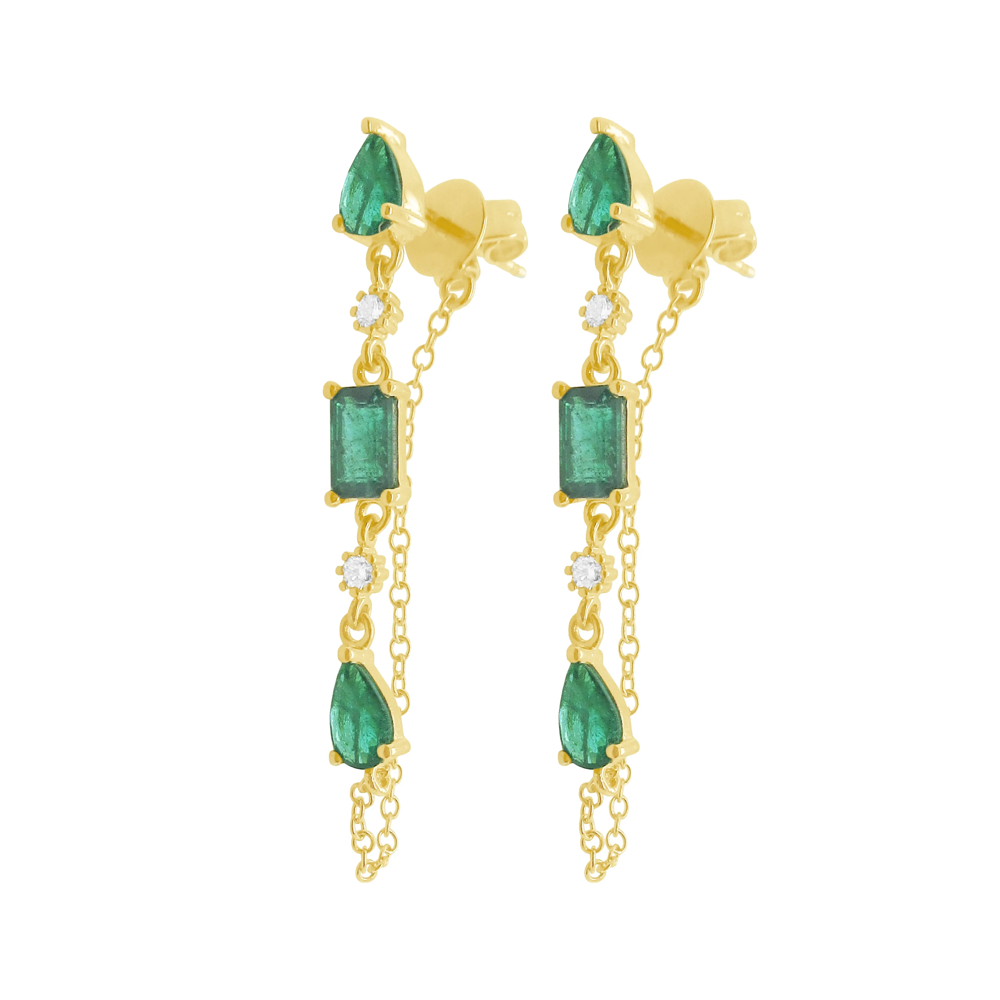 14K GOLD DIAMOND EMERALD SIERRA EARRINGS