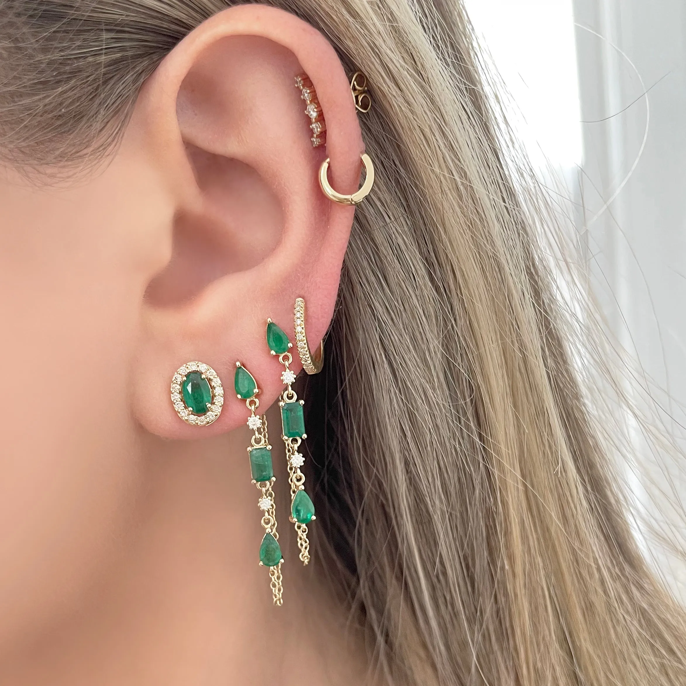 14K GOLD DIAMOND EMERALD SIERRA EARRINGS