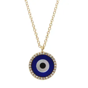 14K Gold Diamond Halo Lapis Gemstone Evil Eye Necklace