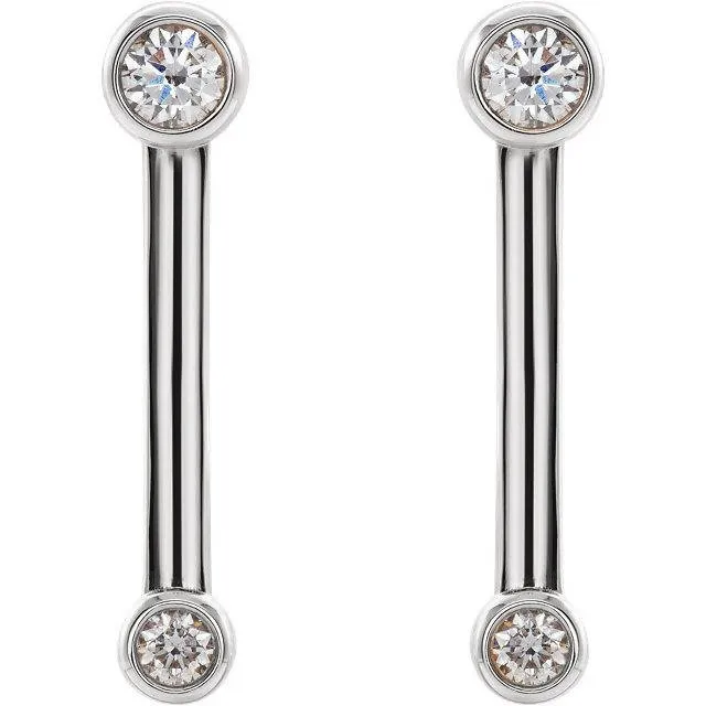 14K Gold Double Bezel-Set Bar Earrings