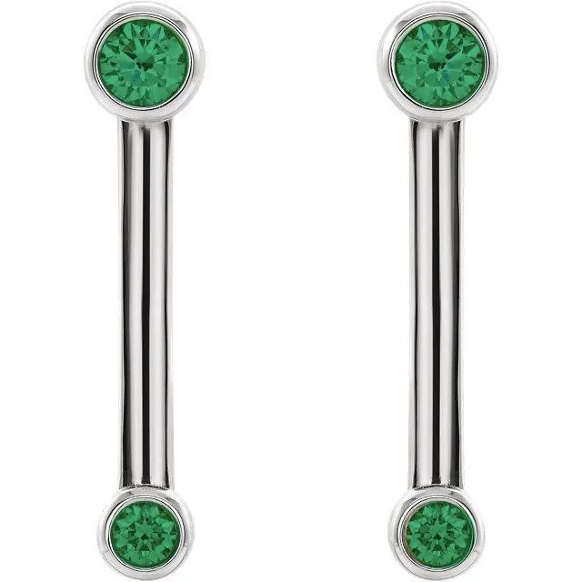 14K Gold Double Bezel-Set Bar Earrings