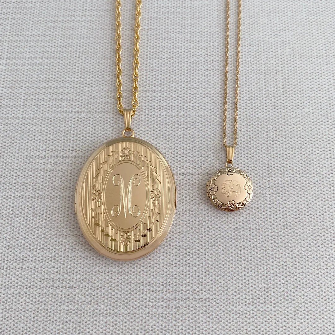 14K Gold Filled Floral 13mm Round Locket Necklace