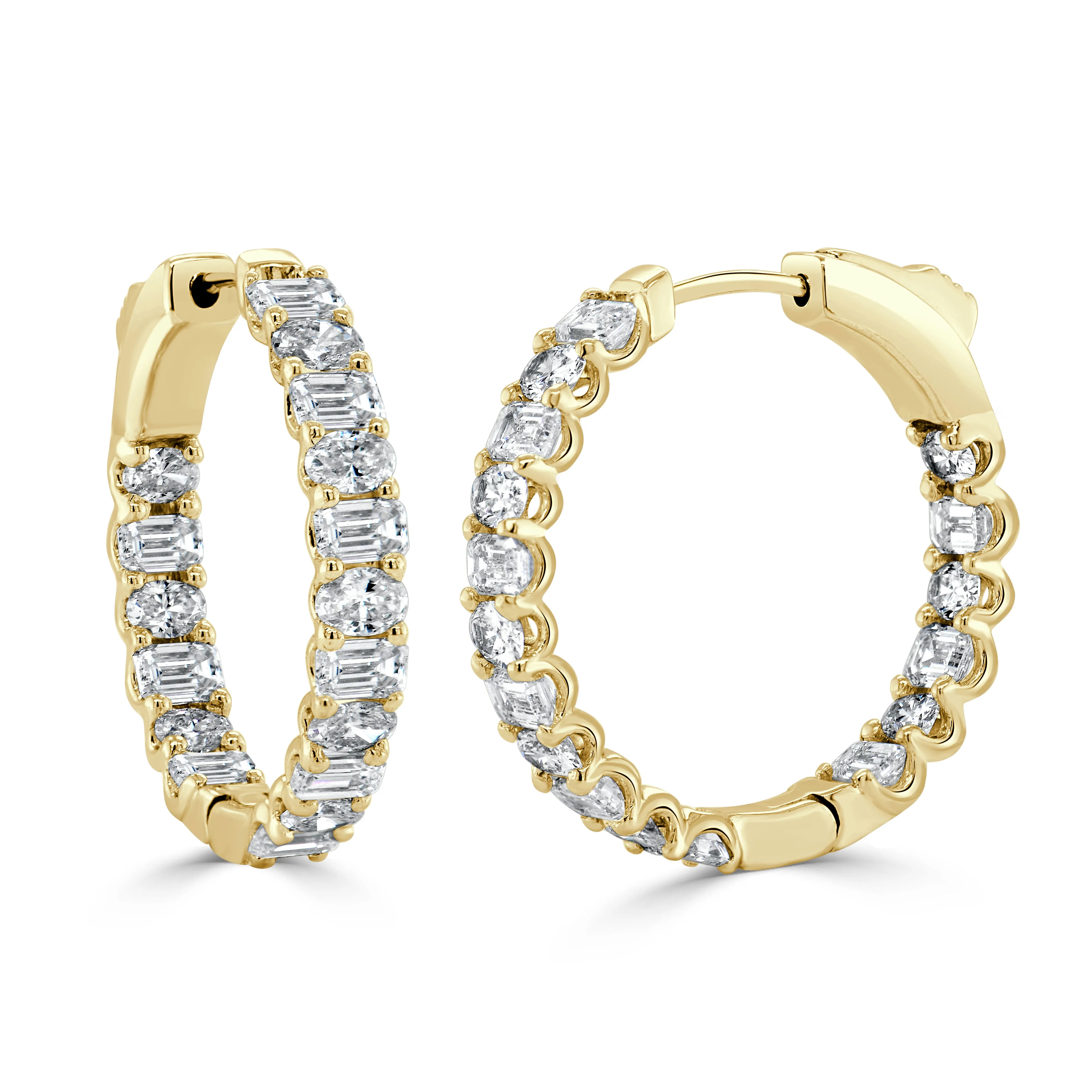 14K Gold, Oval & Emerald-Cut Diamond  Hoop Earrings