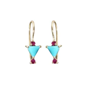 14k Gold Turquoise And Ruby Earrings