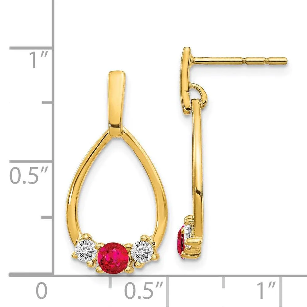 14K Gold w/ AF. Ruby & White Sapphire Post Dangle Earrings