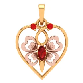 14k Heart Themed Floral Motif Red Stone Studded Gold Locket