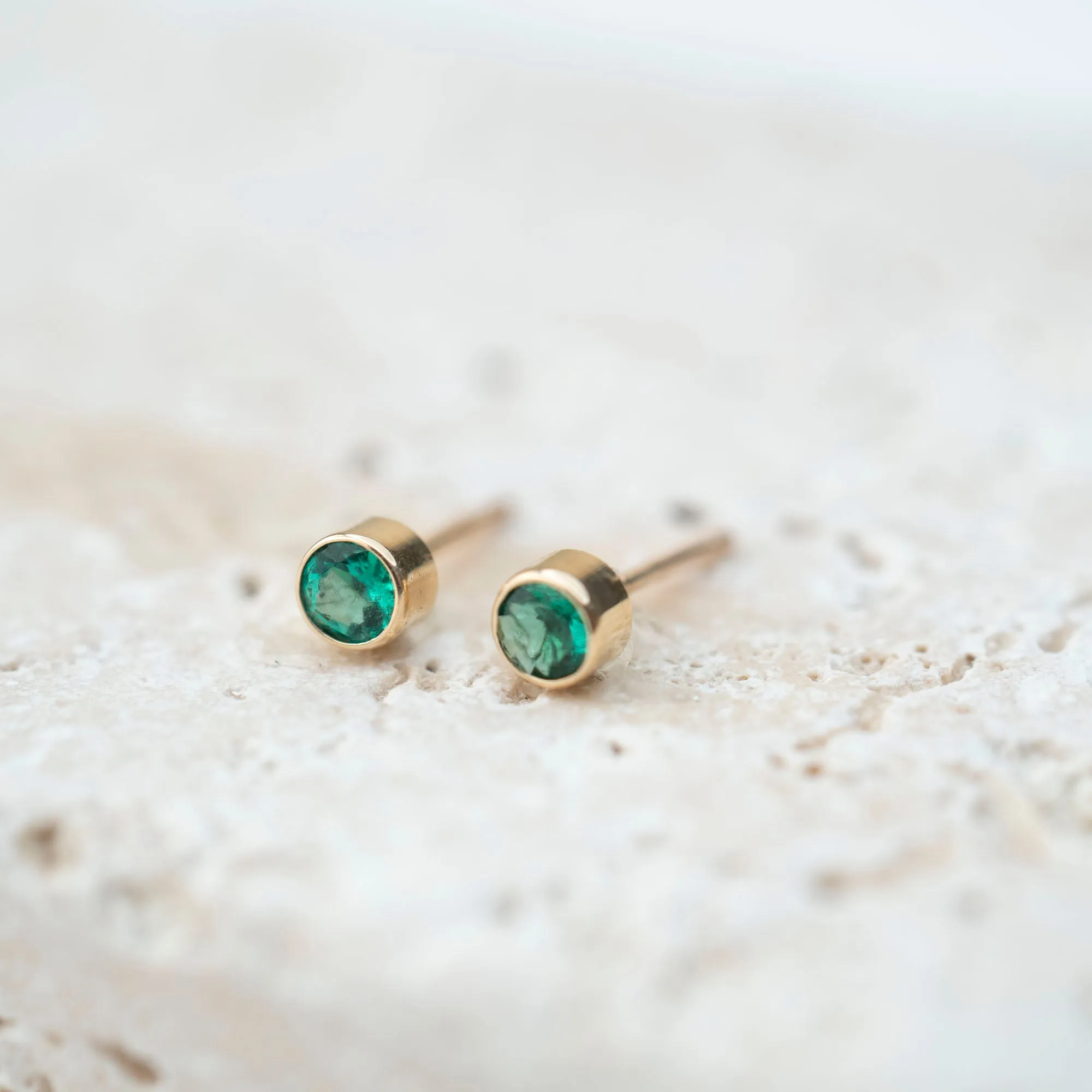 14k Medium Emerald Bezel Studs