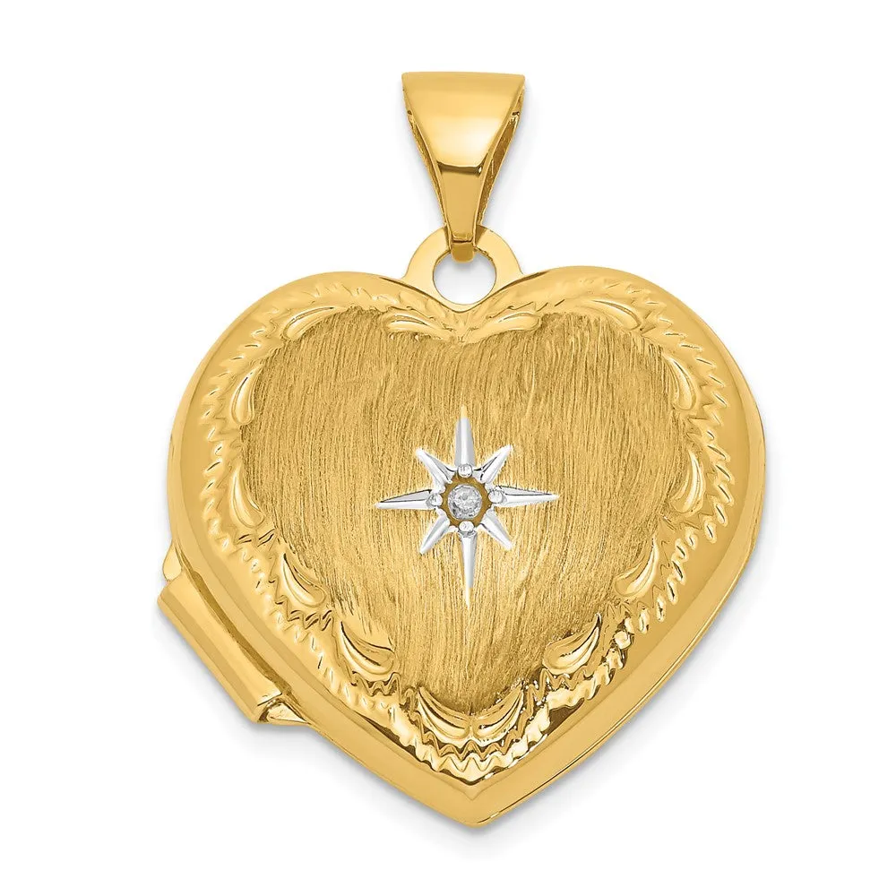 14K Polished & Satin White Rhodium Diamond Heart Locket