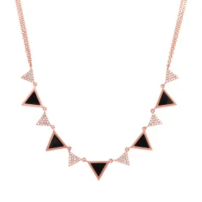 14K Rose Gold Diamond and Onyx Triangle Necklace