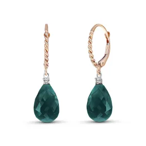 14K Solid Rose Gold Leverback Earrings Diamond & Emerald Jewelry