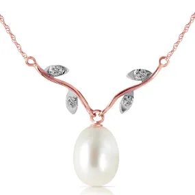 14K Solid Rose Gold Necklace w/ Natural Diamonds & Pearl