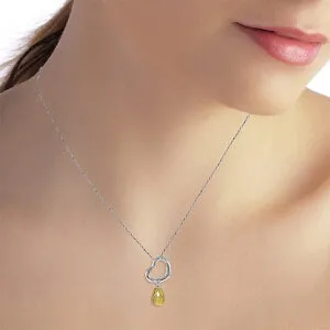 14K Solid White Gold Heart Necklace w/ Dangling Natural Citrine