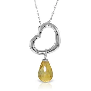 14K Solid White Gold Heart Necklace w/ Dangling Natural Citrine