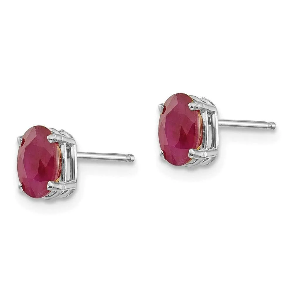 14k White Gold 6x4 Oval July/Ruby Post Earrings