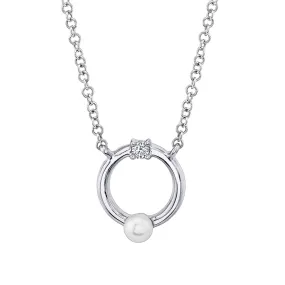 14K White Gold Cultured Pearl & Diamond Necklace