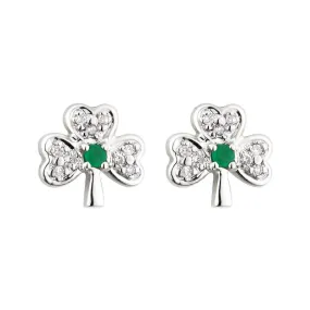 14K White Gold Diamond & Emerald Shamrock Earrings