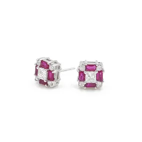 14K White Gold Diamond and Ruby Stud Earrings