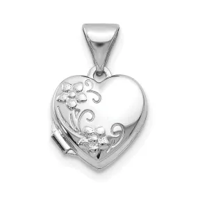 14k White Gold Heart-Shaped Floral Locket