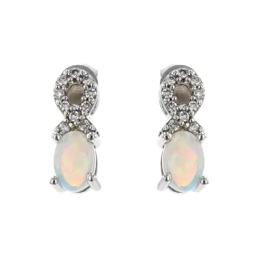 14K White Gold White Opal and Diamond Drop Earrings