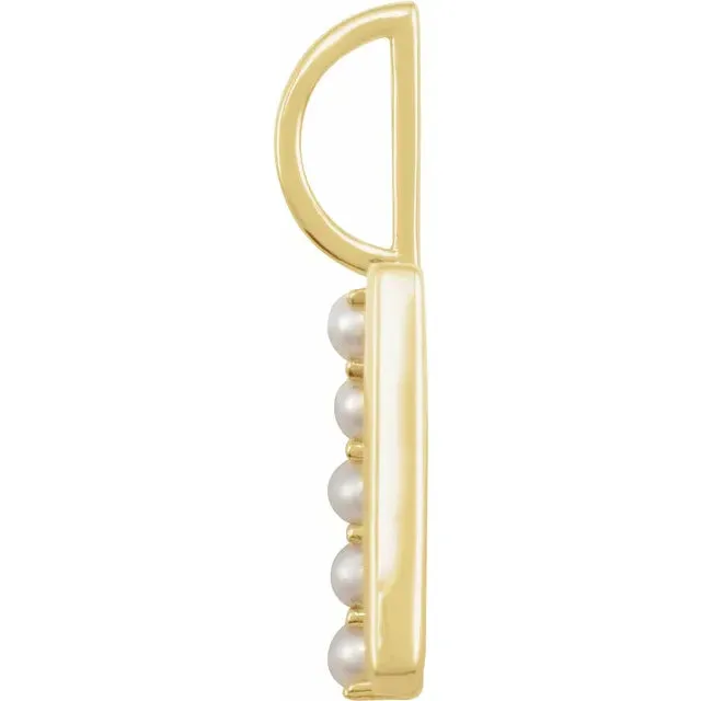 14K Yellow Gold Cultured White Pearl Initial N Charm/Pendant