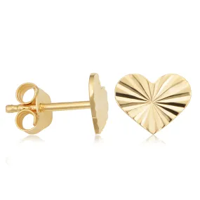 14k Yellow Gold Diamond-Cut Heart Stud Earrings Minimalist Jewelry For Women