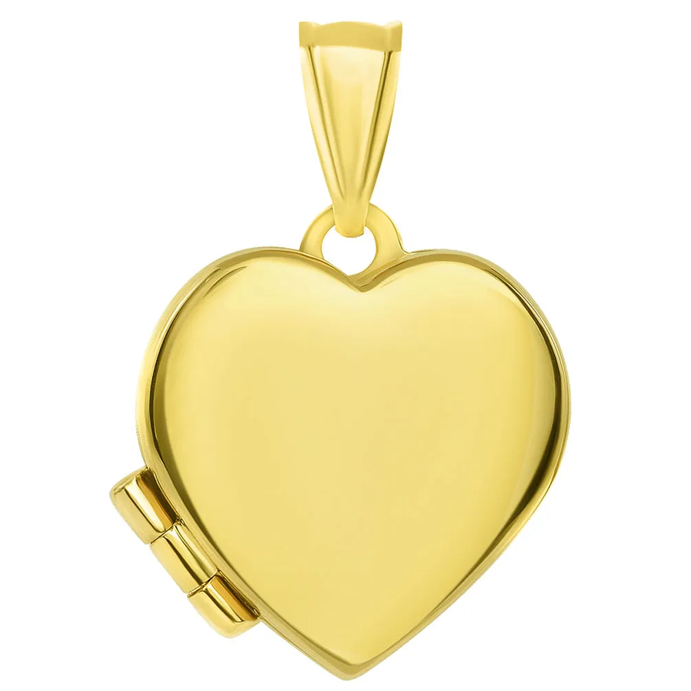 14k Yellow Gold Plain and Simple Heart Love Locket Pendant with Cable Chain Necklace