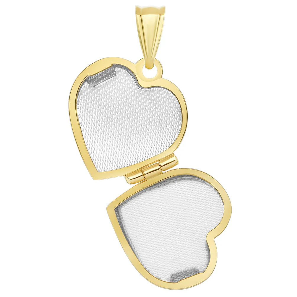 14k Yellow Gold Plain and Simple Heart Love Locket Pendant with Cable Chain Necklace