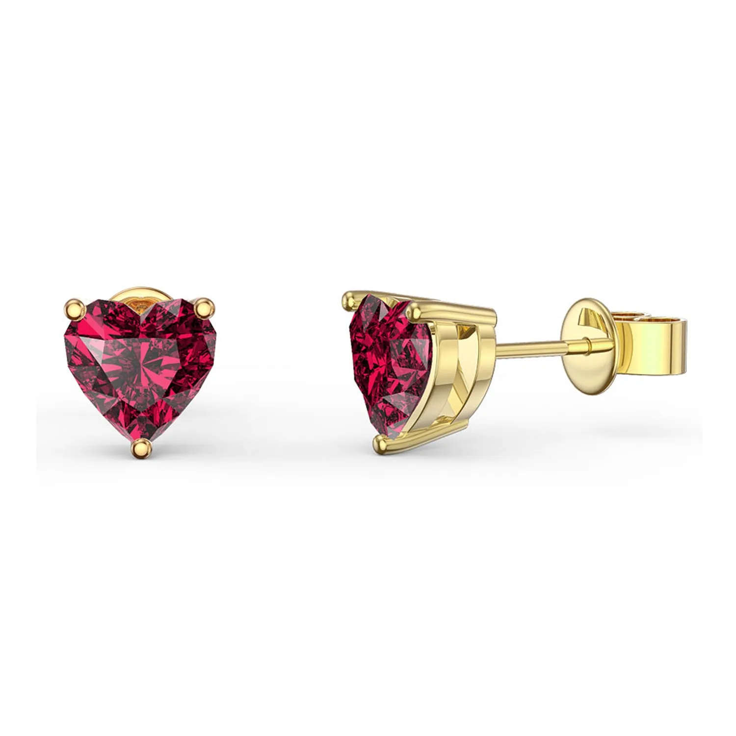 14k Yellow Gold Plated 1/2 Carat Heart Created Ruby Stud Earrings