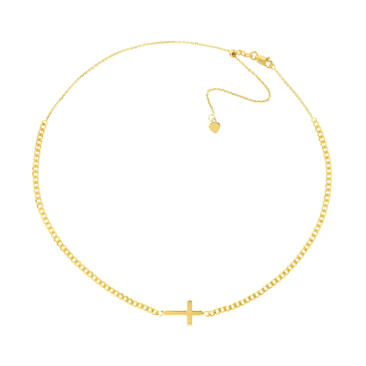 14K Yellow Gold Sideways Cross Open Curb Chain Choker