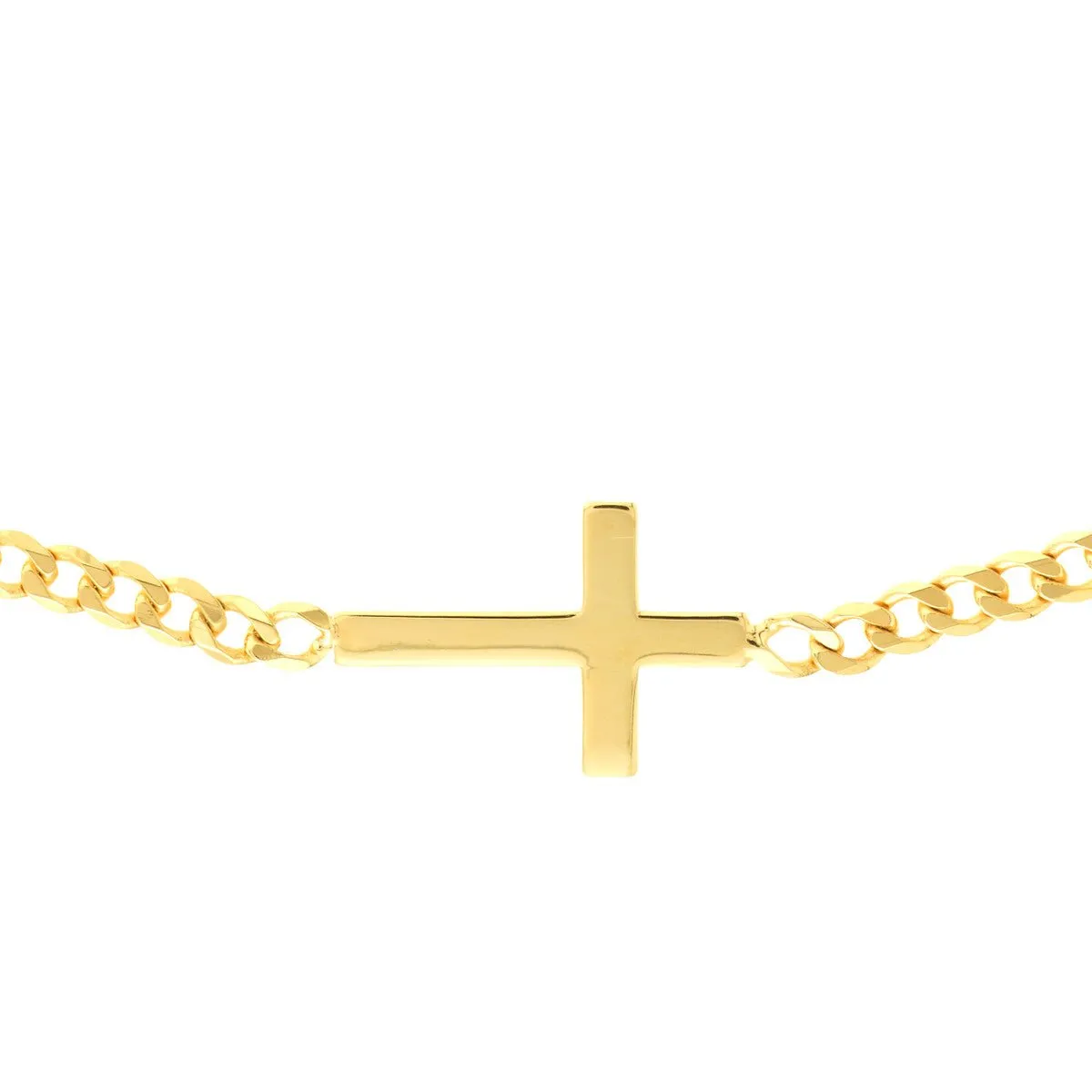 14K Yellow Gold Sideways Cross Open Curb Chain Choker