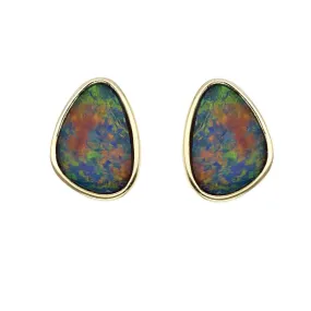 14K Yellow Gold Triangular Opal Stud Earrings