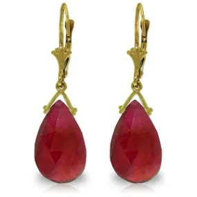 16 Carat 14K Solid Yellow Gold Leverback Earrings Briolette Ruby