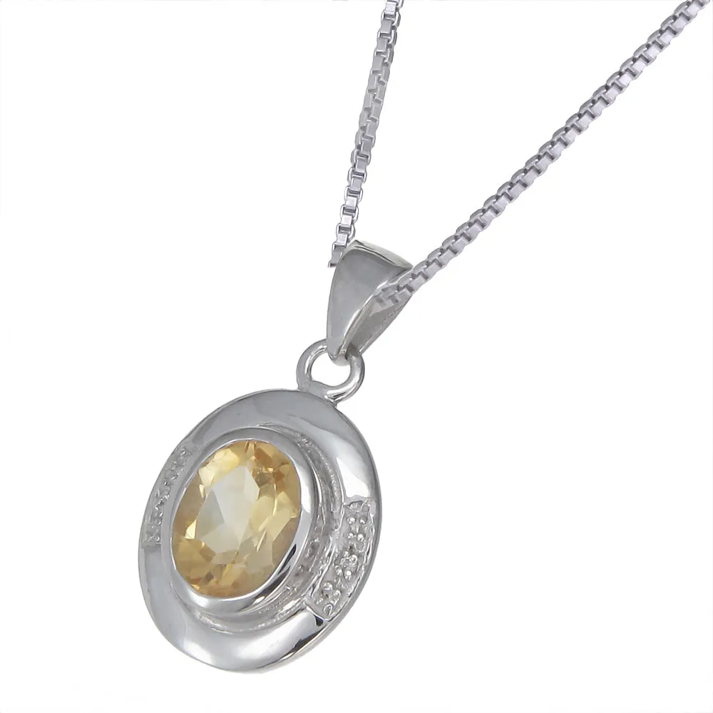 1.60 cttw Citrine & Diamond Pendant .925 Sterling Silver With 18 Inch Chain