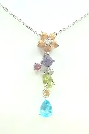 18 ct white gold citrine, topaz, peridot, diamond and amethyst necklace