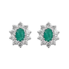 18ct White Gold Emerald and Diamond Earrings