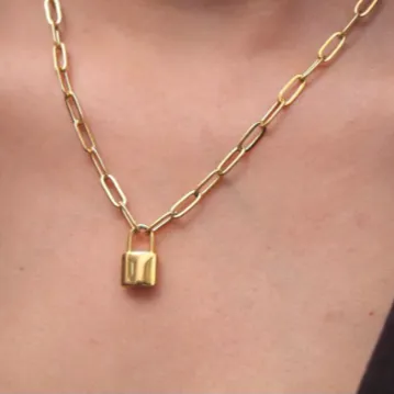 18K Gold-Filled Paperclip Padlock Necklace