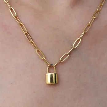 18K Gold-Filled Paperclip Padlock Necklace