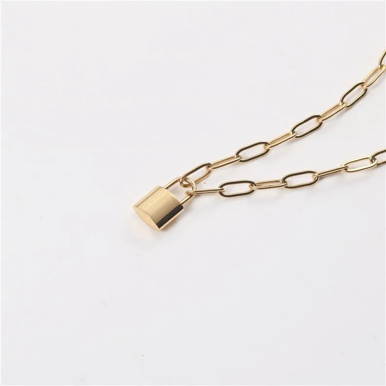 18K Gold-Filled Paperclip Padlock Necklace